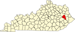 Mappa del Kentucky che evidenzia la contea di Magoffin