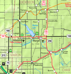 Mapa KDOT okresu Marion (legenda)