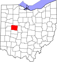 Mapo de Ohio kun kantono Logan emfazita