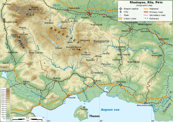 Map of the Rhodopes