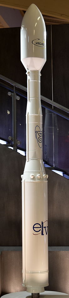 Vega-C rocket model being displayed at a Paris show in 2015 Maquette Vega C DSC 0020.JPG