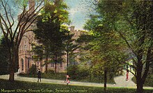 The Margaret Olivia Slocum Teacher's College (Yates Castle) hosted the school from 1906 until 1934. Margaret Olivia Slocum Teacher's College of Syracuse University (Yates Castle).jpg