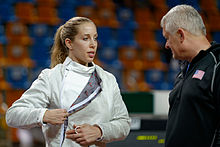 Korfanty with Mariel Zagunis at the 2014 Orleans Grand Prix Mariel Zagunis 2014 Orleans Sabre Grand Prix t142706.jpg