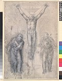 Микеланджело Буонарроти. Распятый Христос между Девой Марией и Иоанном. Ок. 1558 г. Бумага, итальянский карандаш. Британский музей, Лондон