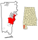 Mobile County Alabama Incorporated and Unincorporated areas Mobile Highlighted.svg