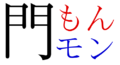 The Japanese word mon in various scripts