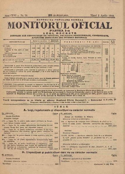 File:Monitorul Oficial al României. Partea 1 1948-04-02, nr. 078.pdf