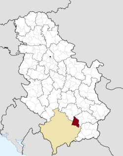 Locatie van de gemeente Medveđa in Servië