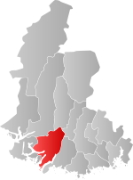 Mapa do condado de Agder com Lyngdal em destaque.