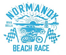 Illustration emblématique de la Normandy Beach Race imprimée sur un T-shirt (couleur changée).
