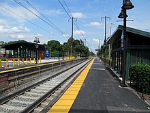 Edgewood station, which is served by MARC Train commuter rail service to Baltimore and Washington DC Northbound view, Edgewood MARC station.JPG