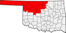 Map of Oklahoma highlighting Northwestern Oklahoma. Northwestern Oklahoma.png