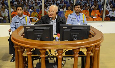 Nuon Chea, the Khmer Rouge's chief ideologist, before the Cambodian Genocide Tribunal on 5 December 2011