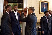 President Barack Obama and Dwyane Wadein the Blue Room of the White House (14 January 2014)