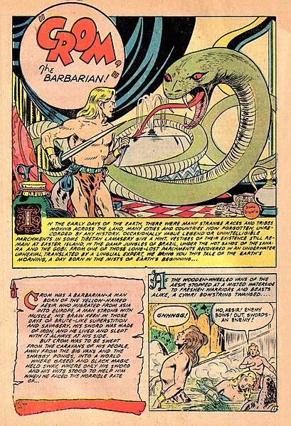 Crom, the Barbarian in Out of This World Adventures #1, June 1950, art by John Giunta.