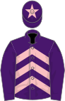 Purple, pink chevrons, purple sleeves, purple cap, pink star