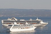 Grand Princess and Pacific Princess in Split, Croatia on 7 August 2011