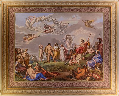 Ceiling fresco "Wedding of Hercules and Ebe" by Pietro Benvenuti (1769-1844), hall of Hercules, Galleria Palatina, Palazzo Pitti, Florence, Italy