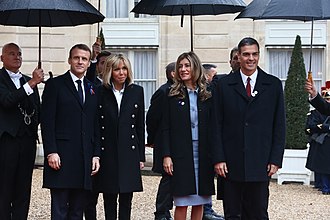 Presidential couple of France and Prime Ministerial couple of Spain in the centenary commemoration of the Armistice, 2018 Parejas presidenciales de Francia y Espana, 2018.jpg