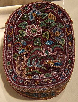 A late 19th century Peranakan woman's ceremonial purse (tas manik) with velvet weave and glass cut beads. Peranakan woman's ceremonial purse, Honolulu Museum of Art II.JPG