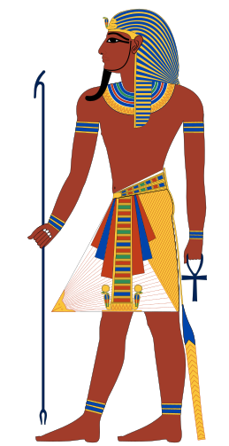 The pharaoh was usually depicted wearing symbols of royalty and power.