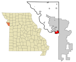 Platte County Missouri Incorporated and Unincorporated areas Riverside Highlighted.svg