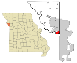 里弗賽德在普拉特縣及密蘇里州的位置（以紅色標示）