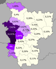 Палякі ў Мінску і вобласці     >15%     5–15%     2–5%     1–2%     0.5–1%     <0.5%