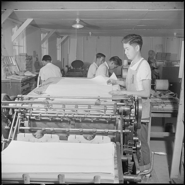 File:Poston, Arizona. Tamio Yamada, former student in press work at the Frank Wiggins Trade School in Lo . . . - NARA - 537114.jpg