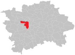 Kaupungin kartta, jossa Smíchov korostettuna. Prahan alueellinen jako