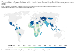 Number of Handwashing Facilities in the world, 2017 Proportion of population with basic handwashing facilities on premises, OWID.svg