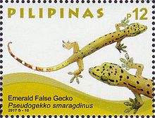 Pseudogekko smaragdinus 2017 марка Филиппин.jpg