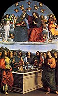 لوحة لـلرسام Raphael The Crowning of the Virgin, Oddi Altarpiece, 272 x 165 cm