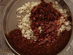 Kidney Beans or Rajma simmered in a gravy of onions and tomatoes on rice