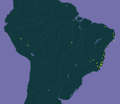 Mapa mostrando ocorrência confirmada de P. brasiliensis no Brasil.