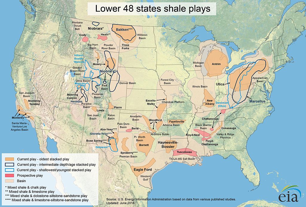 Shale natural gas map of United States