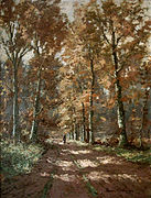 Sous bois en automne Huile sur panneau 1952