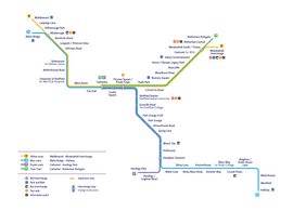 A schematic map of the Supertram network.