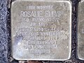 "Hier wohnte Rosalie Elias, geb. Frankenthal, Jg. 1890, Flucht 1939 Holland, interniert Westerbrok, deportiert 1943 Theresienstadt, 1944 Auschwitz, ermordet"