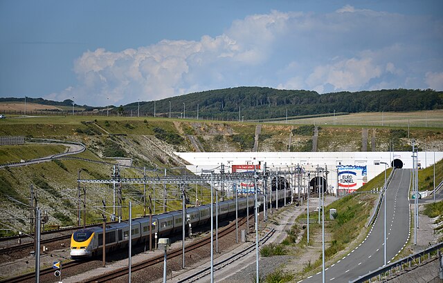 The southern entrance to the Channel Tunnel near Coquelles, France, in 2008