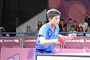 Deutsch: Tischtennis bei den Olympischen Jugendspielen 2018; Tag 9, 15. Oktober 2018; Mixed, Finale, Mixed-Doppel – Tomokazu Harimoto (JPN) Vs Wang Chuqin (CHN) 3:1 English: Table tennis at the 2018 Summer Youth Olympics at 15 October 2018 – Mixed Final, Mixed-Double – Tomokazu Harimoto (JPN) Vs Wang Chuqin (CHN) 3:1