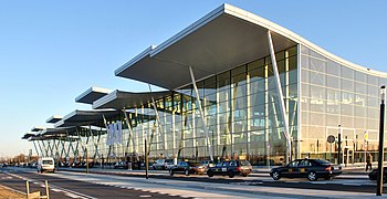 Wrocław-Strachowice Airport new passenger terminal, main facade from NW