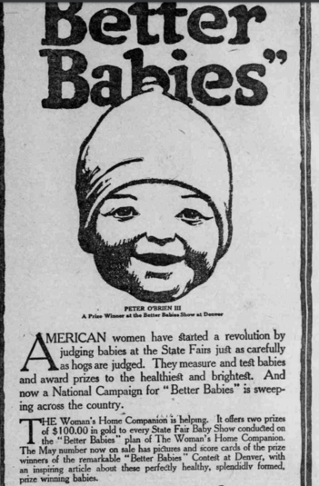Oregon Newspaper from 1913 referring to "Better Babies" The Morning Oregonian, Friday, April 18th, 1913 "Better Babies".png