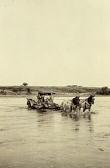 Crossing the North Fork of the Red River near Granite, Oklahoma, 1921.