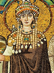 The Empress Theodora, the wife of the Emperor Justinian I, dressed in Tyrian purple. (6th century).