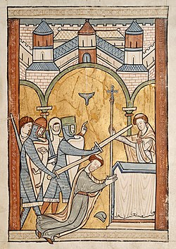 Contemporary illustration portraying the murder of Thomas Becket in 1170 Thomas Becket Murder.JPG
