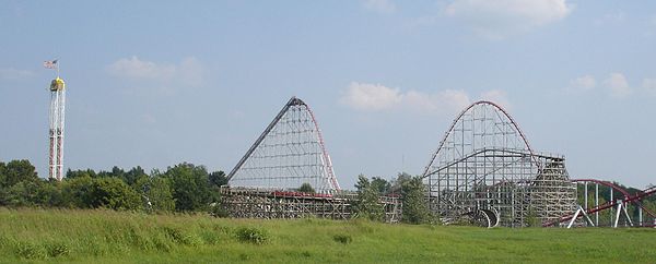 A view of Worlds of Fun from outside the park.