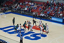 Tulane in action against the SMU Mustangs in 2018 Tulane vs. Southern Methodist men's basketball 2018 05.jpg