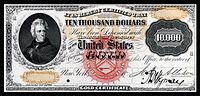 Золотой сертификат на $ 10 000, серия 1875, Fr. 1166l, с изображением Эндрю Джексона