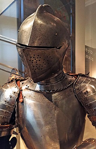 A finely decorated and fashionable suit of lightweight battle armor. Bavaria, 1570. V&A armor.jpg